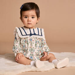 Beatrice & George-بودي سوت بطبعة ورود لون عاجي للبنات الرضع | Childrensalon