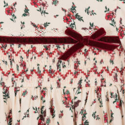 Beatrice & George-Baby Girls Ivory & Red Smocked Floral Dress | Childrensalon