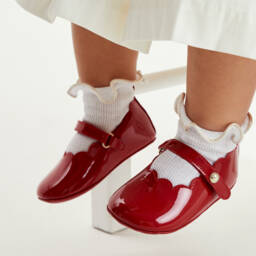 Beatrice & George-Baby Girls Red Leather Pre-Walker Shoes | Childrensalon