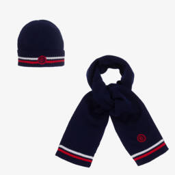 Beatrice & George-Blue Wool & Cashmere Monogram Hat Set | Childrensalon