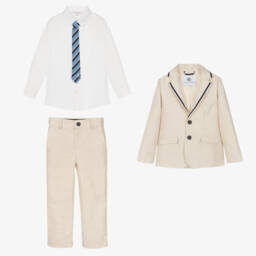 Beatrice & George-Boys Beige Cotton & Linen Suit | Childrensalon