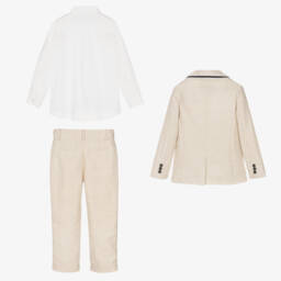 Beatrice & George-Boys Beige Cotton & Linen Suit | Childrensalon