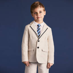 Beatrice & George-Boys Beige Cotton & Linen Suit | Childrensalon