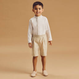 Beatrice & George-طقم باستر قطن مطرز لون بيج للأولاد | Childrensalon