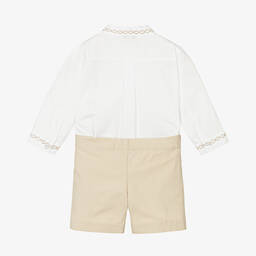 Beatrice & George-طقم باستر قطن مطرز لون بيج للأولاد | Childrensalon