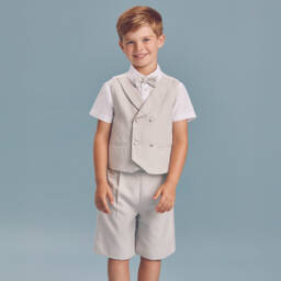 Beatrice & George-Костюм с двубортным жилетом в ёлочку бежевый для мальчиков | Childrensalon