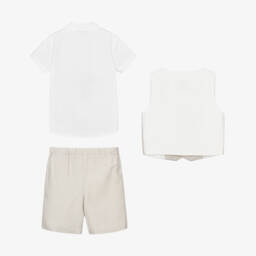 Beatrice & George-Костюм с двубортным жилетом в ёлочку бежевый для мальчиков | Childrensalon