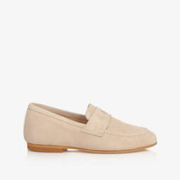 Beatrice & George-Boys Beige Leather Monogram Loafers | Childrensalon