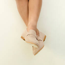 Beatrice & George-Boys Beige Leather Monogram Loafers | Childrensalon