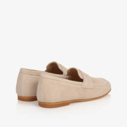Beatrice & George-Boys Beige Leather Monogram Loafers | Childrensalon