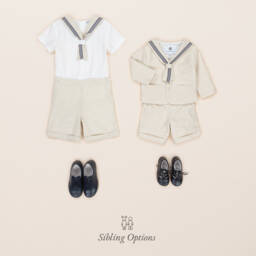 Beatrice & George-Boys Beige Linen Sailor Suit | Childrensalon