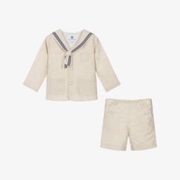 Beatrice & George-Boys Beige Linen Sailor Suit | Childrensalon