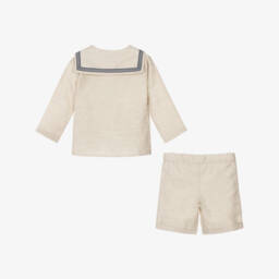 Beatrice & George-Boys Beige Linen Sailor Suit | Childrensalon