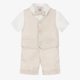 Beatrice & George-Boys Beige Linen Waistcoat Suit | Childrensalon