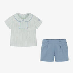 Beatrice & George-Boys Blue Cotton & Linen Buster Suit | Childrensalon