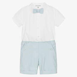 Beatrice & George-Boys Blue Cotton Shorts Set | Childrensalon