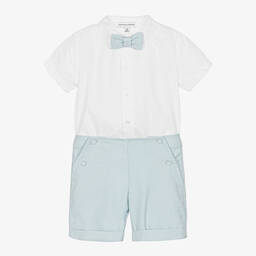 Beatrice & George-Boys Blue Cotton Shorts Set | Childrensalon