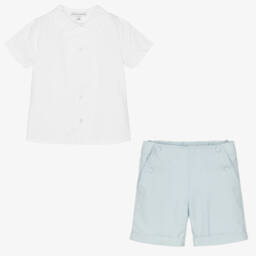 Beatrice & George-Boys Blue Cotton Shorts Set | Childrensalon