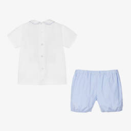 Beatrice & George-Boys Blue Hand-Smocked Cotton Buster Suit | Childrensalon