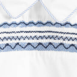 Beatrice & George-Boys Blue Hand-Smocked Cotton Buster Suit | Childrensalon