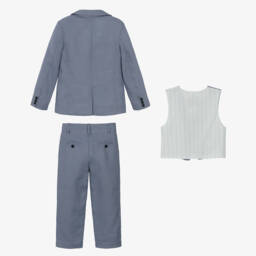 Beatrice & George-Boys Blue Linen 3 Piece Suit  | Childrensalon