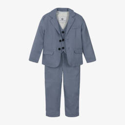 Beatrice & George-Boys Blue Linen 3 Piece Suit  | Childrensalon
