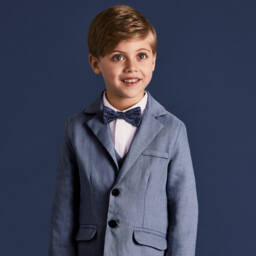 Beatrice & George-Boys Blue Linen 3 Piece Suit  | Childrensalon