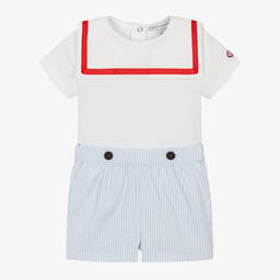 Beatrice & George-Boys Blue Stripe Cotton Sailor Shorts Set | Childrensalon
