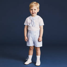 Beatrice & George-بِدلة باستر بحّار قطن مقلم لون زرق للأولاد | Childrensalon