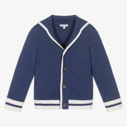 Beatrice & George-Boys Blue Wool Knit Sailor Cardigan | Childrensalon