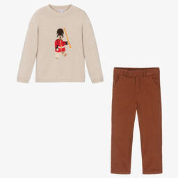 Beatrice & George-طقم بنطلون كوردروي لون بيج وبني للأولاد | Childrensalon