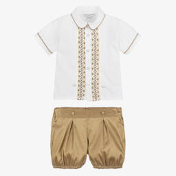 Beatrice & George-بدلة رسمية تطريز سموك يدوي لون ذهبي للمواليد | Childrensalon