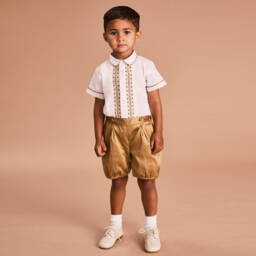 Beatrice & George-بدلة رسمية تطريز سموك يدوي لون ذهبي للمواليد | Childrensalon