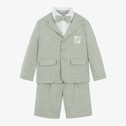 Beatrice & George-Boys Green Cotton & Linen Shorts Suit | Childrensalon