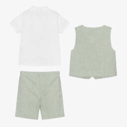 Beatrice & George-Boys Green Cotton & Linen Waistcoat Suit  | Childrensalon