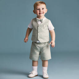 Beatrice & George-Boys Green Cotton & Linen Waistcoat Suit  | Childrensalon