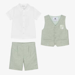 Beatrice & George-Boys Green Cotton & Linen Waistcoat Suit  | Childrensalon
