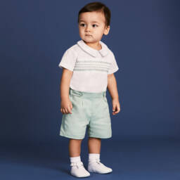 Beatrice & George-بِدلة رسمية قطن تطريزسموك لون أخضر للأولاد | Childrensalon