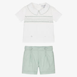 Beatrice & George-بِدلة رسمية قطن تطريزسموك لون أخضر للأولاد | Childrensalon