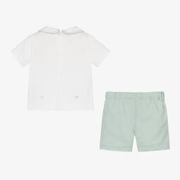 Beatrice & George-Boys Green Hand-Smocked Cotton Buster Suit | Childrensalon