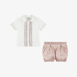 Beatrice & George-بدلة باستر تطريز سموك لون بيج للأولاد | Childrensalon