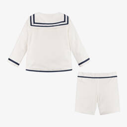 Beatrice & George-Boys Ivory Herringbone Sailor Shorts Suit | Childrensalon