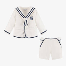Beatrice & George-Boys Ivory Herringbone Sailor Shorts Suit | Childrensalon