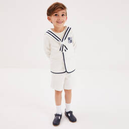 Beatrice & George-Boys Ivory Herringbone Sailor Shorts Suit | Childrensalon