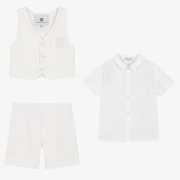 Beatrice & George-Boys Ivory Viscose Shorts Suit | Childrensalon