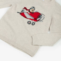 Beatrice & George-Свитер бежевый из шерсти и кашемира с летающим мишкой для мальчиков | Childrensalon