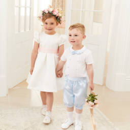 Beatrice & George-Boys Pale Blue Satin Buster Suit | Childrensalon