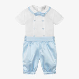 Beatrice & George-Boys Pale Blue Satin Buster Suit | Childrensalon