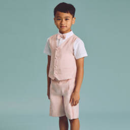 Beatrice & George-Boys Pink Linen Waistcoat Suit | Childrensalon