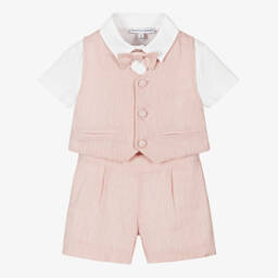 Beatrice & George-Boys Pink Linen Waistcoat Suit | Childrensalon